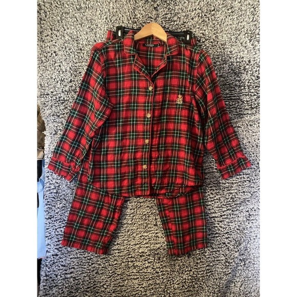 Lauren Ralph Lauren Red Plaid Flannel 2-Piece Pajama Set Sleepwear - Picture 2 of 13